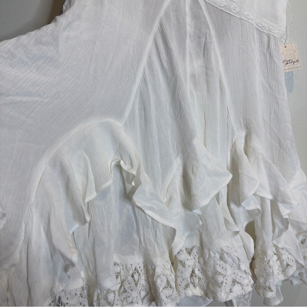 Free People Ladies Tans Tide Tunic Cascading Ruffles Crochet Trim Mini Dress - Picture 5 of 6